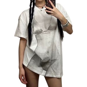 T-shirt blanc imprimé nouvelle Perspective d'été pour femme S M L