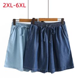 Mesdames Summer Plus Taille Shorts pour femmes Large Loose Blue Blue Lignet Denim 3xl 4xl 5xl 6xl 240420