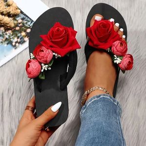 Médies Summer Slippers Topps Flops Open Toe Flowers Bohemian s pour les sandales en cuir Femmes Taille E Andals Iz