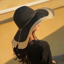 Damas Sun Fedora Sombreros Sombrero de paja europeo y americano Retro Retro Retro Femenino Sunshade Visores de tapa plana de ancho ancho Oliv22