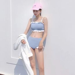 Ladies swimming split boxer skirt-style cute, conservative girl student swimwear with fungus gathered