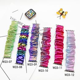 Mesdames Cravate-colorant Tissu Velvet Strap Scrunchie Scrunchie Gandband Étui Couverture de bande de montre Apple Série 7 45mm 41mm 6 5 4 3 38mm 40mm 41mm 42mm 42mm 44mm 45mm