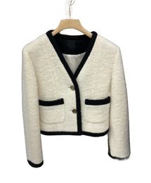 Abrigo corto de lana con cuello en V y botonadura sencilla para mujer S M L XL