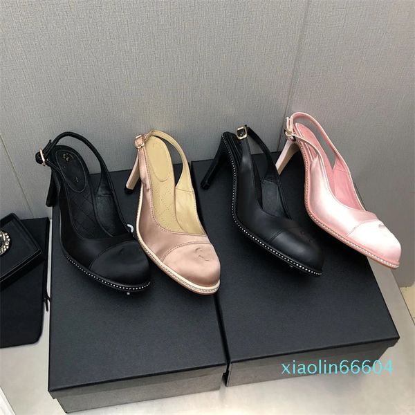 Sandalias de seda vintage para mujer, zapatos de tacón con bordado entrelazado, puntera redonda, tacones de aguja, zapatos de vestir de fiesta, diapositivas