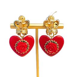 Dames Vogue Ear Cuff oorbellen Studs Crown Rose Peach Heart G D Letters Hangers 18K Gold vergulde anti -allergie Dames Volledige diamanten oren Clip Designer sieraden 022