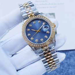 Montre de luxe pour femmes, mouvement automatique, mécanique, bague en diamant, cadran bleu, bracelet en acier inoxydable, 2813, 28/31mm