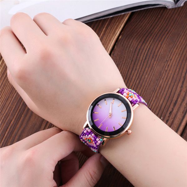 Montre pour femme style ethnique tissé à la main montre-bracelet mode dégradé perle bracelet dames porter des bracelets cadeau pour femme