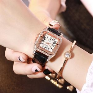 Dames Watch For Women Leather Band Quartz Wristwatch Femme Femme Watch Fashion Luxury Diamond Square Clock Zegarek Damski1 195o