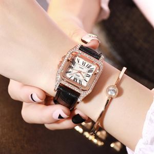 Dames Watch For Women Leather Band Quartz Wristwatch Femme Femme Watch Watch Fashion Luxury Diamond Square Clock Zegarek Damski1 307D