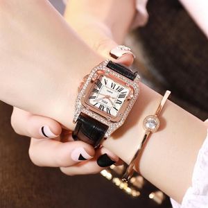 Dameshorloge voor vrouwen lederen band quartz horloge vrouwelijk dameshorloge mode luxe diamant vierkante klok zegarek damski271U