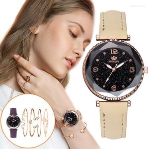 Ladies Watch2022 Reloj de pulsera de cuero de cuarzo para mujer Reloj de pulsera analógico Conjunto de pulsera Reloj de pulsera Regalo de lujo # Q Relojes de pulsera