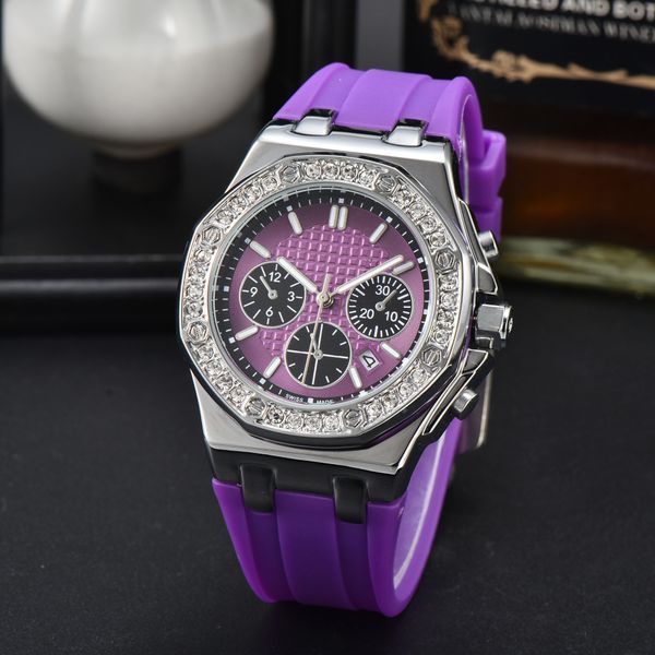 Relojes de mujer de moda de lujo de acero inoxidable reloj de goma completamente funcional reloj de cuarzo con cronógrafo para mujer reloj de pulsera resistente al agua