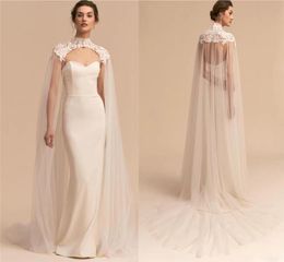 Cape de mariage en Tulle pour femmes, longue, col haut, veste en dentelle, boléro, blanc ivoire, accessoires de mariée, 2162391