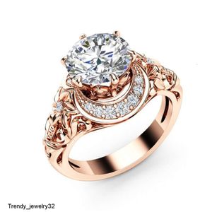 Dames Witte Topaas Edelsteen Sierlijke Ringen Drop Shipping 14K Rose Gold Micro Ingelegde Diamanten Verlovingsring Voor Vrouwen