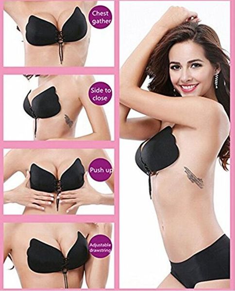 Dames femmes soutien-gorge Push Up Invisible Free Stick sur auto-adhésif avant Bandage laçage soutiens-gorge dos nu sans bretelles