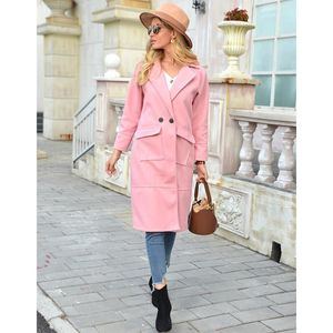 Dames Wol Blends Coat Mode Trend Lange Mouw Cardigan Revers Wollen Bovenkleding Designer Vrouwelijke Winter Nieuwe Dubbele Gesp Casual Lange Jassen