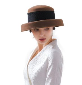 Chapeaux en feutre de laine pour femmes, avec voile de fleurs, Fedora d'hiver en laine pour femmes, fascinant, plat à large bord, Cloche Vintage, M677172576