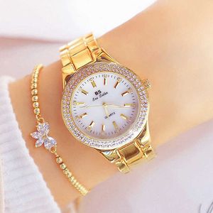 Mesdames Montres Montres Robe Gold Montre Femme Cristal Diamant Acier Inoxydable Horloge Argent Montre Femme 210616