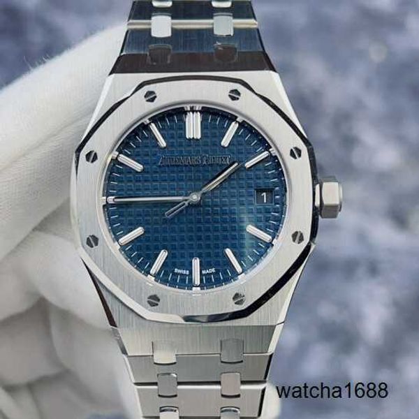 Montres-bracelets pour dames Montre-bracelet de sport AP Watch Royal Oak Series 15550ST Plaque bleue en acier de précision 50e anniversaire Affichage du calendrier commémoratif à trois aiguilles A