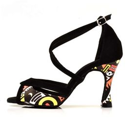 Ladingwu Latin pour femmes noir flanelle et Orange imprimé africain chaussures de Salsa femmes sandales de danse de salon 230518