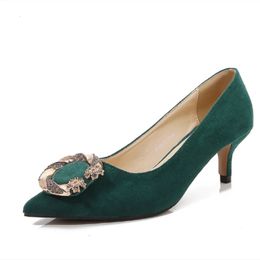 Lady 6 cm Med talons troupeau pompes Zapatos De Mujer Diaomnd bout pointu pour assortir les chaussures et le sac-35 vert noir Slip-Ons 240322