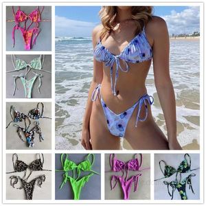 Dame bikini set Bloemen effen badpak dames Bikini badmode set Braziliaans Baby persoonlijkheid V open mini badmode blauwe hoge taille badpakken zomer badmode gewatteerd