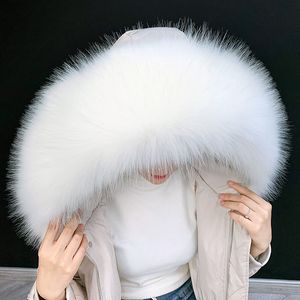 Lady Blinger Extra grand faux renard hiver parka capuche décor bricolage faux manteau col de raton laveur foulards de fourrure Y200103