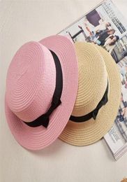 Lady Boater chapeau de soleil ruban rond plat haut paille Fedora Panama chapeau casquettes d'été pour femmes chapeau de paille women039s chapeaux gorras4655066
