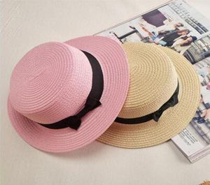 Lady Boater chapeau de soleil ruban rond plat haut paille Fedora Panama chapeau casquettes d'été pour femmes chapeau de paille women039s chapeaux gorras5881818