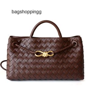 Dame Gesp Leren Tas Andiamo Avondbakken Metaal Koeienhuid Geweven Luxe Designer Boteega Venetas Touw Klassieke Tassen Dames Hoge Top Schouder Handtas 29cm 0ID5