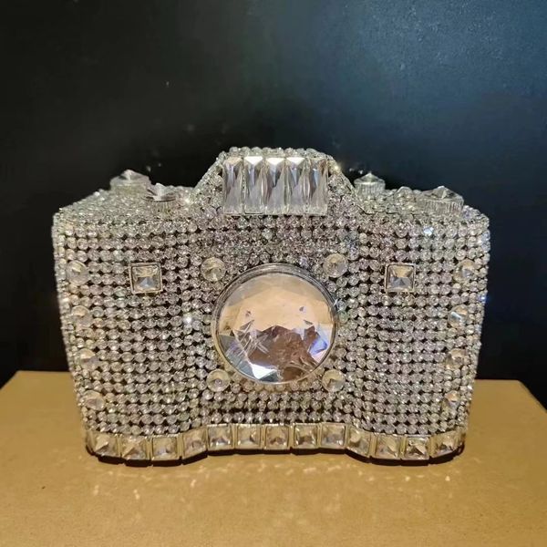 Lady Camera Argent Strass Parti Embrayage Bourse Cristaux Sacs De Soirée Sac À Main Sacs À Main Femmes De Mariée De Mariage En Métal Embrayages Sacs 240125