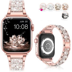 Lady Chain Diamonds Link Metal Steel Relojes Correas Pulsera Pulsera para Apple Watch iWatch Series 7 6 5 4 Tamaño 42 44 45 mm 38 40 41 mm