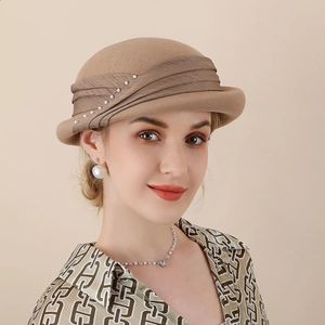 Lady Chic Fascinator Onregelmatige Pillbox Cap Mode Cloche Hoeden Vrouw Vilt Baret Party Formeel Fedora Kerk 100 Wol Hoofddeksel 240127