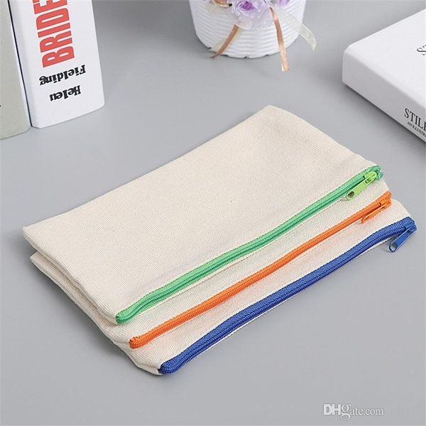 Avec fermeture à glissière toile stylo sacs simple rectangle blanc étui à crayons téléphone portable pochette cosmétique vente chaude 1 68jy BB