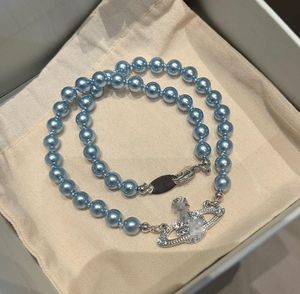Lady Designer Armband Blauwe Saturnus Parelketting Ketting Niche Volledige Diamanten Planeet Hand Sieraden