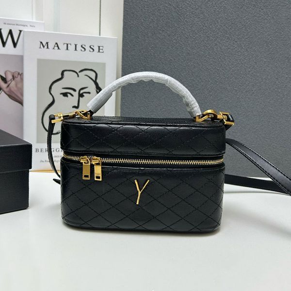 Bolso de diseñador para mujer Piel de oveja negra Mini bolso de maquillaje Gaby Hebilla dorada Cremallera doble Cartera cruzada Asa Bolso para banquete Monedero 18 cm Bolsos de hombro para mujer