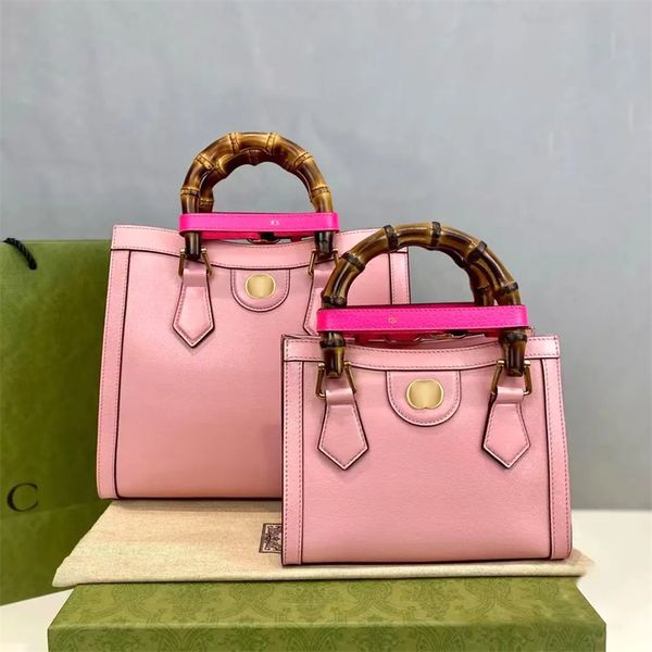 Lady Diana Bamboo bolso de mano grande para mujer Marmont Bolso de hombro Bolsos de diseñador de lujo 2 tamaños con asa superior para hombre Bolso cruzado de cuero Bolsos rosas vintage