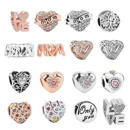 Lady Diy 925 Sterling Silver Parads Fit Pandora armbanden Mom Love Heart Charms With Original Box Ladies Zelfafwijkende armband Luxe sieraden