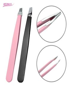 Lady Wimperinenting of wenkbrauwpincet Ontharing RVS Beauty Slant Tip Wenkbrauwclip Make-uptool Zwart en roze6299022