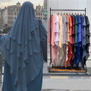 Lady Fashion musulman khimar trois couches voltiges hijabs dubaï dinde femmes arabes turban coiffeur islamique scrafs prière vêtements240403