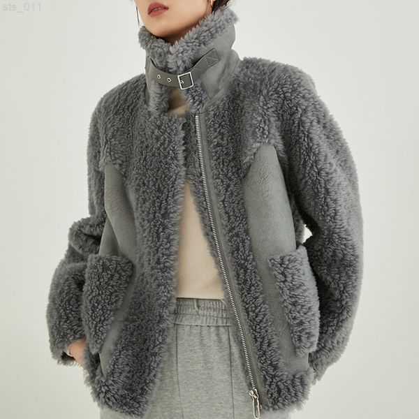 Dame fausse fourrure veste épaisse laine chaude fourrure Biker manteaux moto veste hiver manteau femmes S4719 T220716