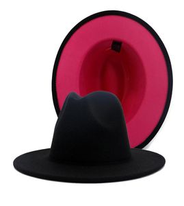 Lady Felt Fedora Hats moda Patchwork gorras de ala ancha Unisex Trilby Chapeau para hombres mujeres Rojo Negro 20201737649