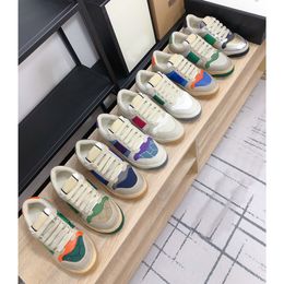 Mannen Casual schoenen vrouwen Reizen 100% lederen veterschoen sneaker mode dame ontwerper Running Trainers Letters vrouw schoen Platte Gedrukt gym sneakers Grote maat 35 ---- 45 Met doos