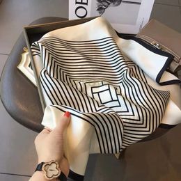 Lady Girl 70 * 70cm Silk Satin Hair Scarf Femme Mandkerchief Stripe Imprimé Femme Square Head Bandana Small Neck Minfler Hija 240416