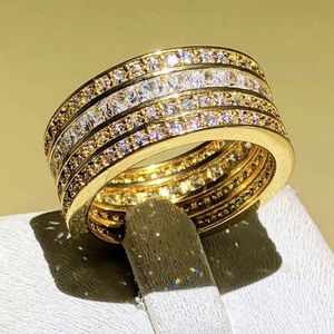Bague en or 14 carats pour femme et homme, coupe princesse, saphir blanc, zircone cubique, bagues de mariage, bijoux en argent 925, cadeau