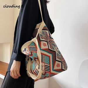 Lady Gypsy Boho Chic Aztec Tote Bag Mujer Crochet Lana Open Shopper Bolso con asa superior HBP Bolso de mano femenino diario