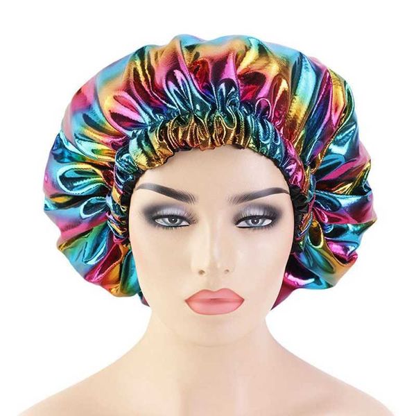 Chapeau coloré en Satin pour femmes, Bonnet de nuit, Bonnet pour cheveux, couvre-tête en soie, large bande élastique