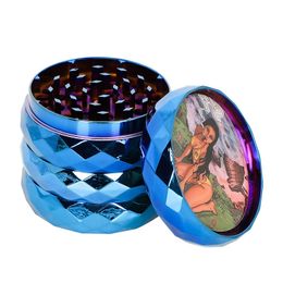 Lady Hornet Diamond Smoking Metal Herb Minder 4 Lagen 63 mm Kruidenrookslijpen Tabakslijsten Regenboog