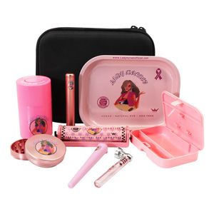 Dame Hornet Roze Roken Tabak Kit Kruid Grinder Sigarettenkast Plastic Opslag Jar Metalen Roling Tray Accessoire Groothandel