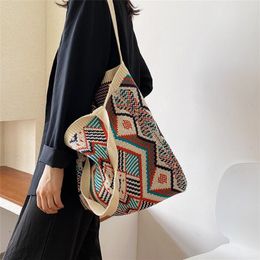 Lady breien zigeuner Bohemian Boho chic Aztec Tote Women Het Woollen Open Shopper Tophandle tas vrouwelijke dagelijkse handtas 220701